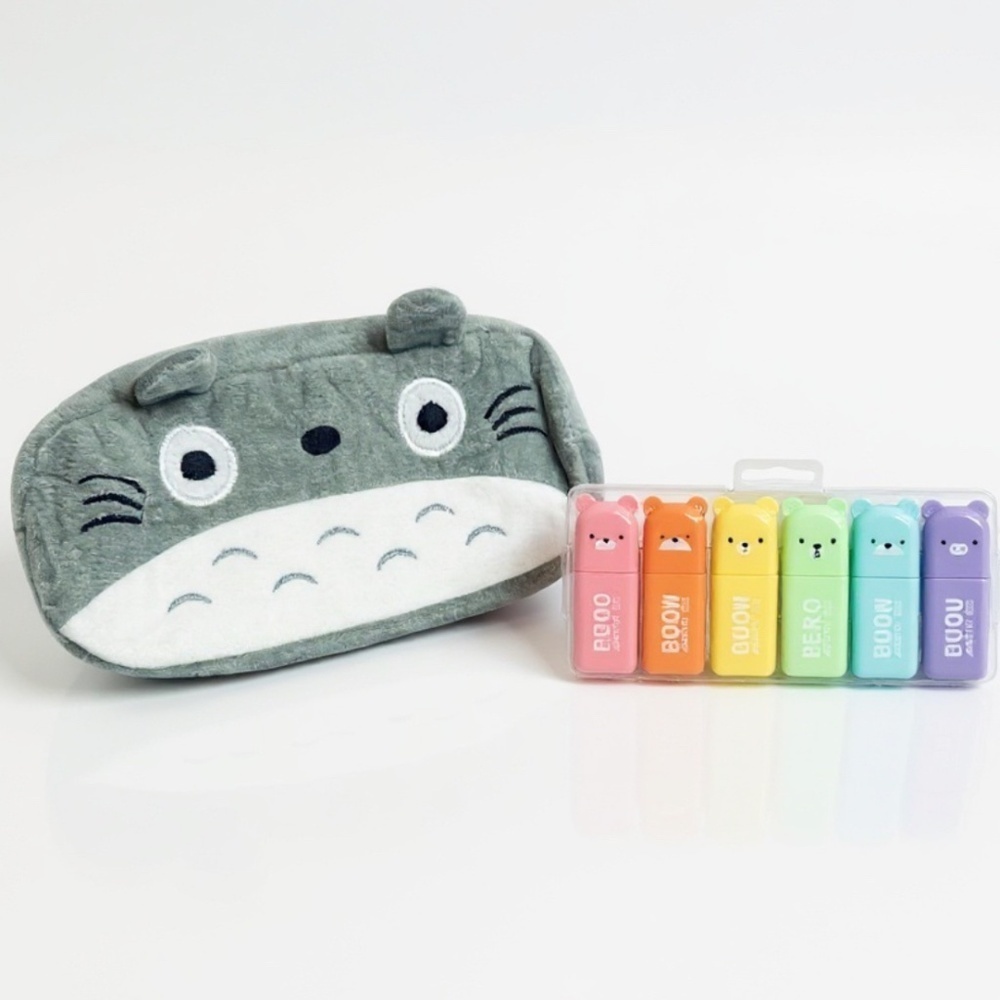 Cartoon Pencil Case with  Cute Mini Highlighters